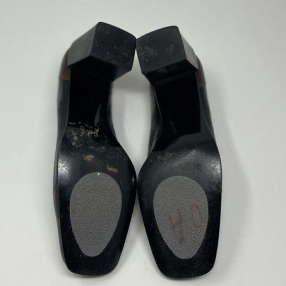 Etienne Aigner Gaze leather heels 7.5M BoxN  color block black brown square toe - Picture 4 of 8